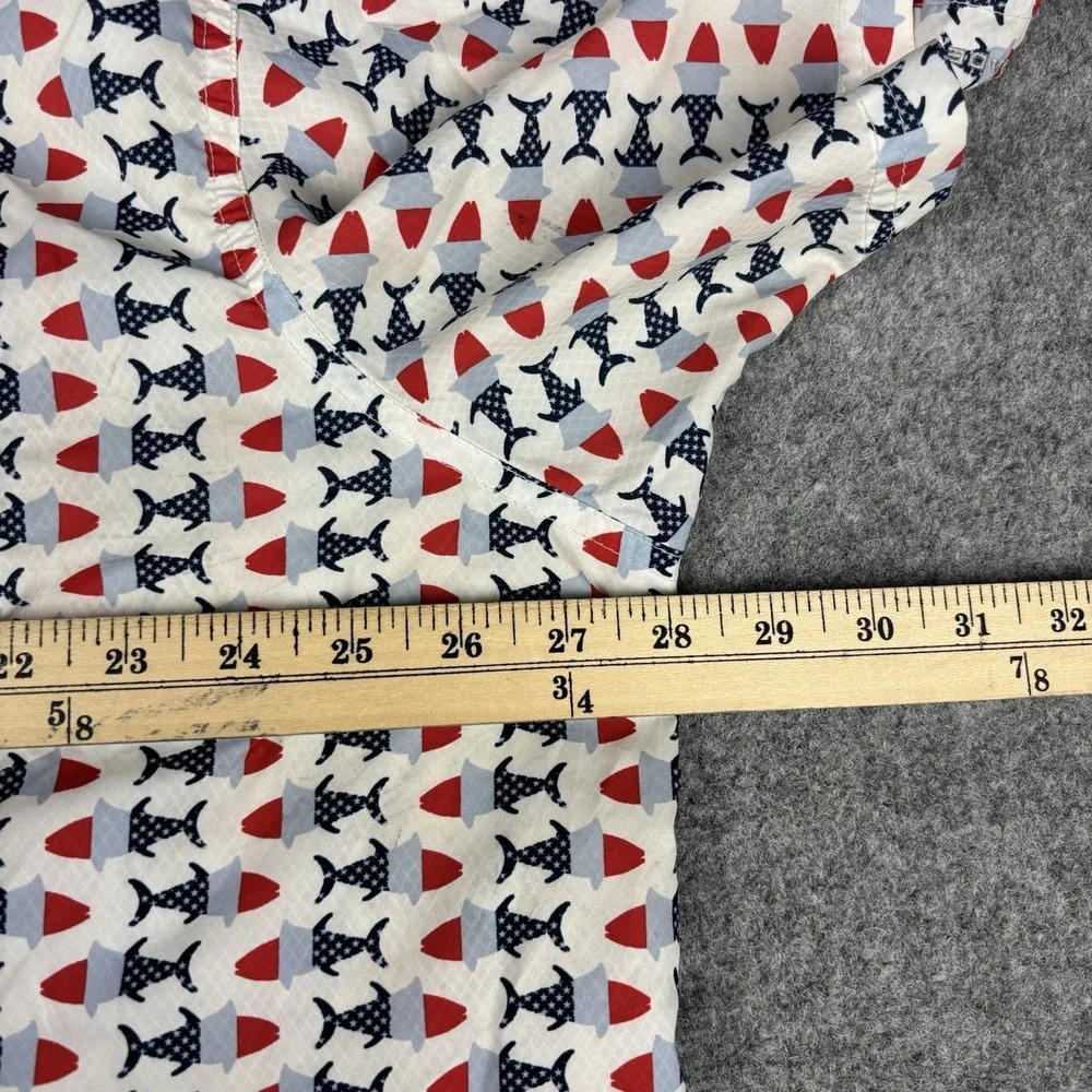 Columbia PFG Fishing Shirt Mens 2XL Red White Blue‎ All Over Print Fish Outdoors